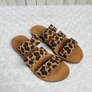 Soda Cheetah Print Casual Everyday Sandals Size 6 Brown Black